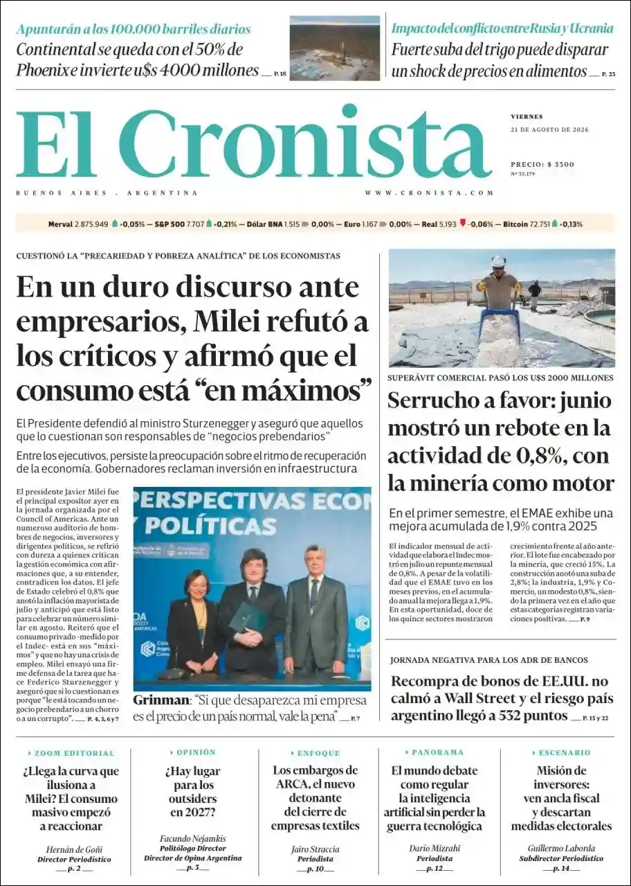 Estudios Max | PORTAL INFO LINEA - Tapa del diario Cronista